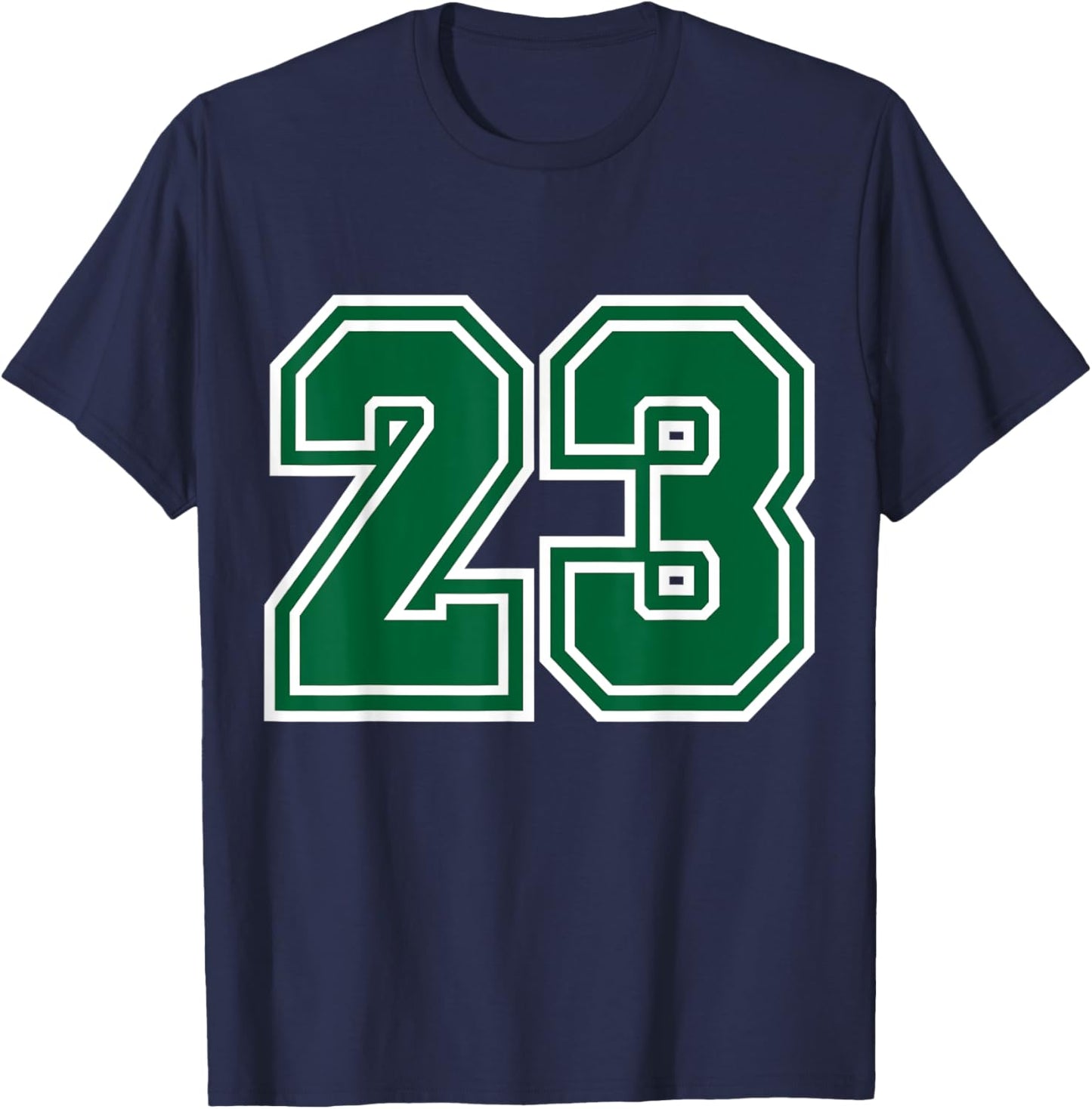 Number #23 White Green Varsity Sports Team T-Shirt - T-Shirt | Navy