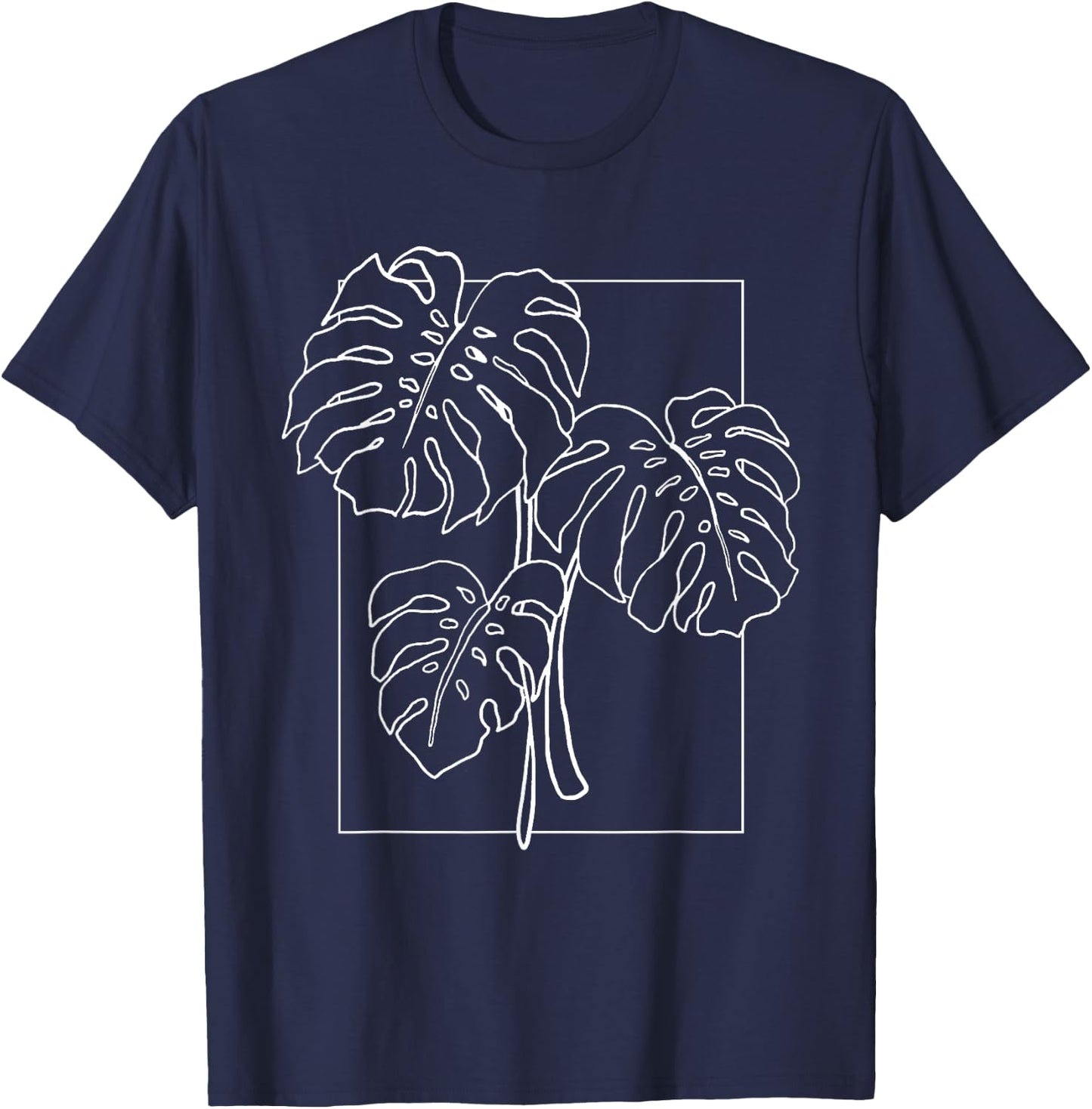 Contour Line Monstera Trendy Plant T-Shirt - T-Shirt | Navy