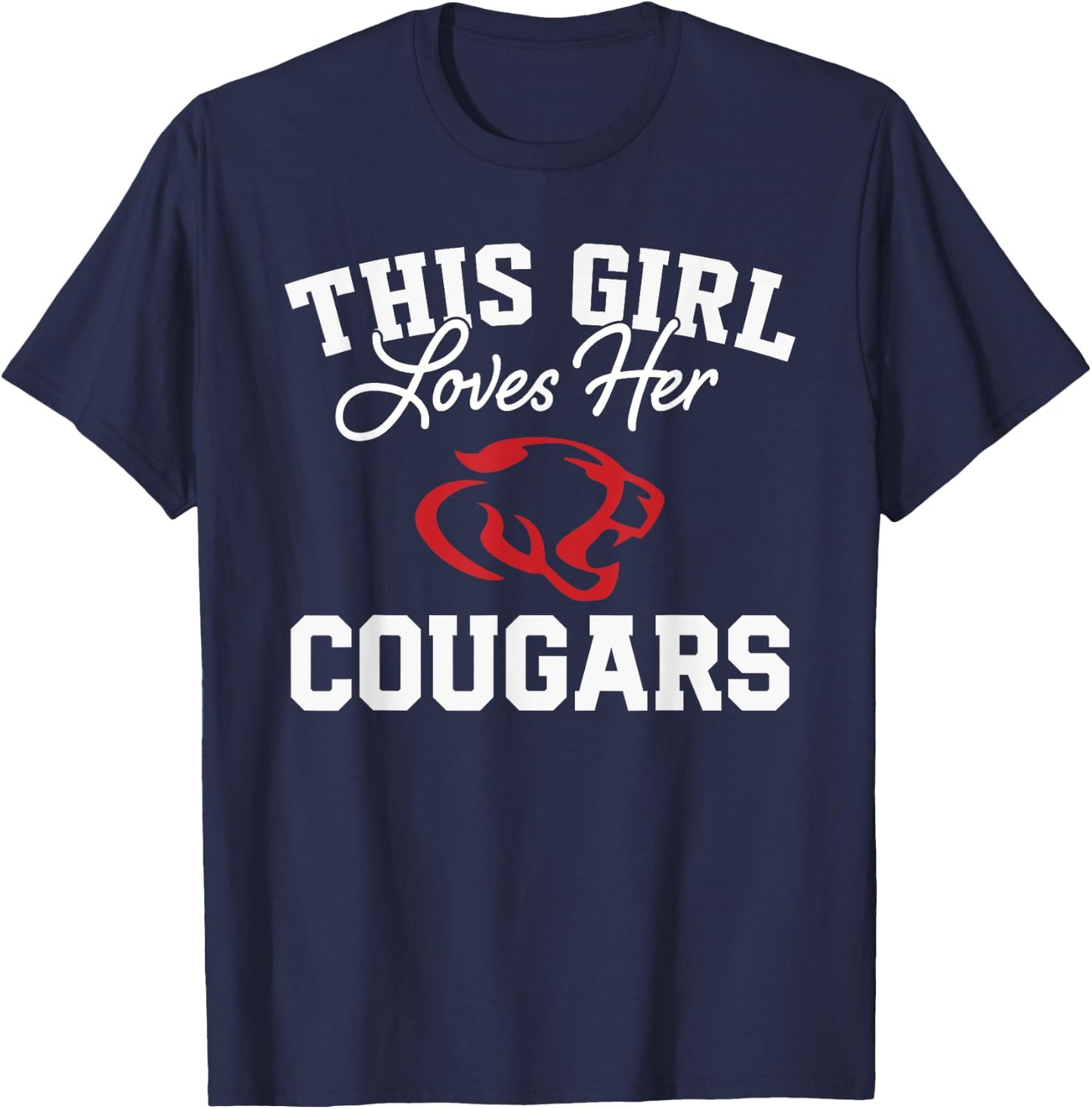 Crosby Cougars Logo This Girl Loves Her HS T-Shirt - T-Shirt | Navy