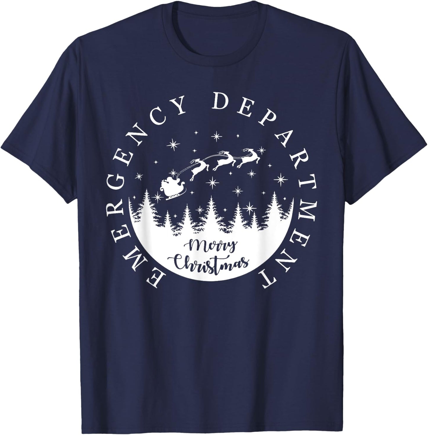 Emergency Department ER Nurse Christmas Outfit -Adults Black Small Modern Christmas Solid Short Sleeve Christmas-themed Emergency Room Tech Nurse T-Shirt - T-Shirt | Navy