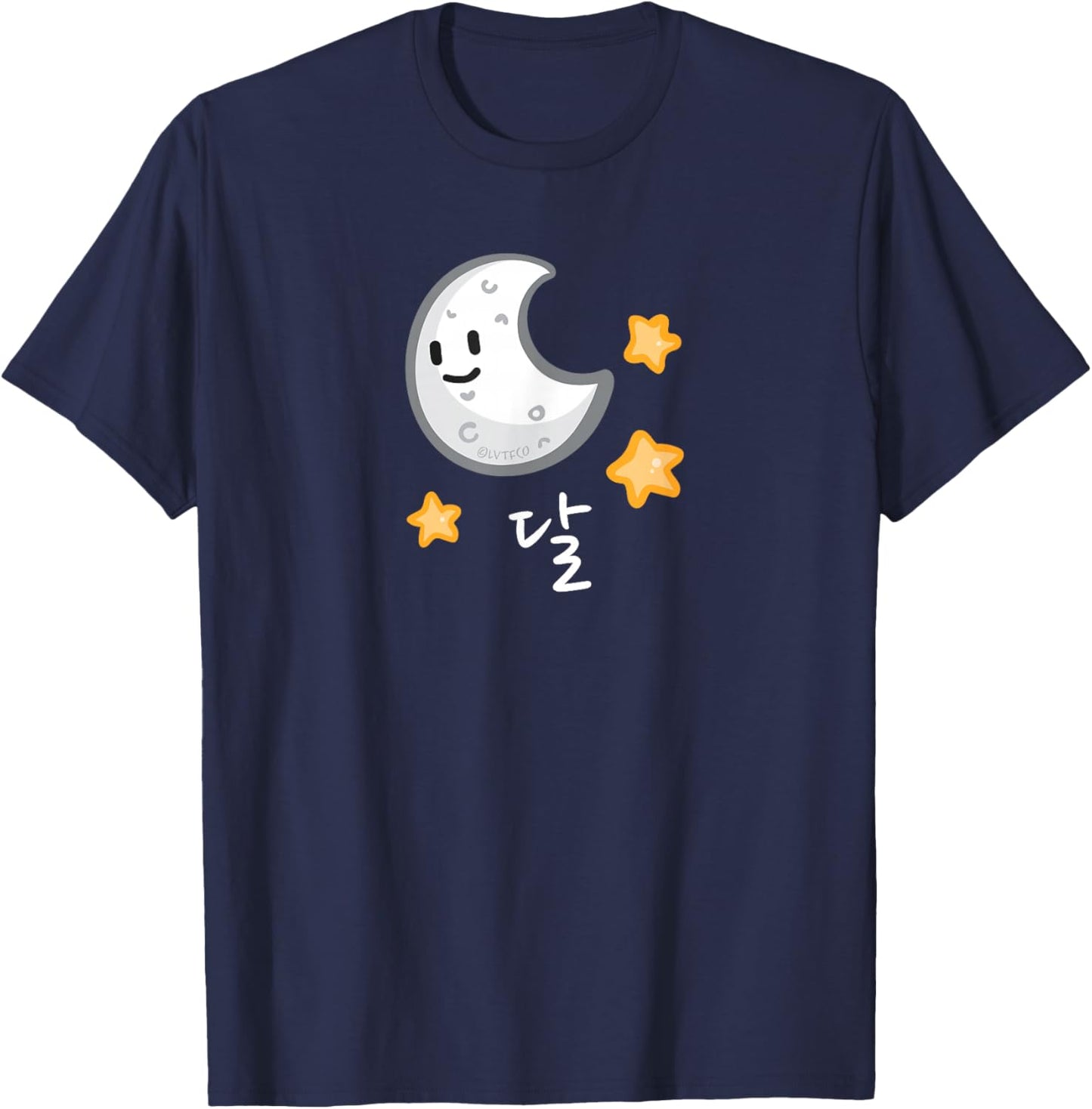 Korean Hangul Word and Illustration of Moon T-Shirt - T-Shirt | Navy