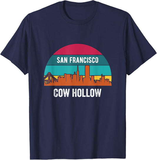 Cow Hollow San Francisco California Retro Vintage T-Shirt - T-Shirt | Navy