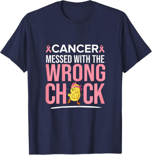 Cancer Messed With The Wrong Chick Breast Cancer Awareness T-Shirt - T-Shirt | Navy