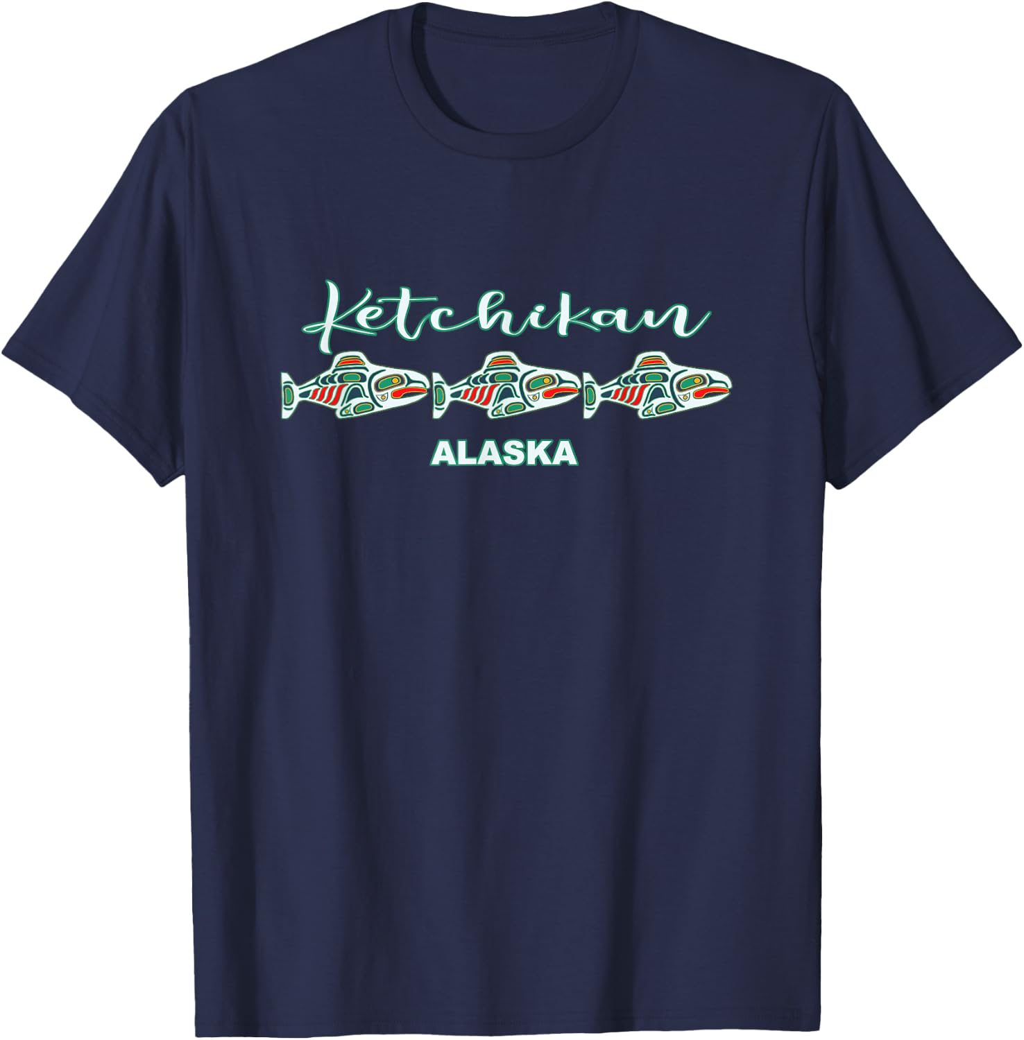 Ketchikan Alaska Native Art Salmon Fishing Capital Souvenir T-Shirt - T-Shirt | Navy