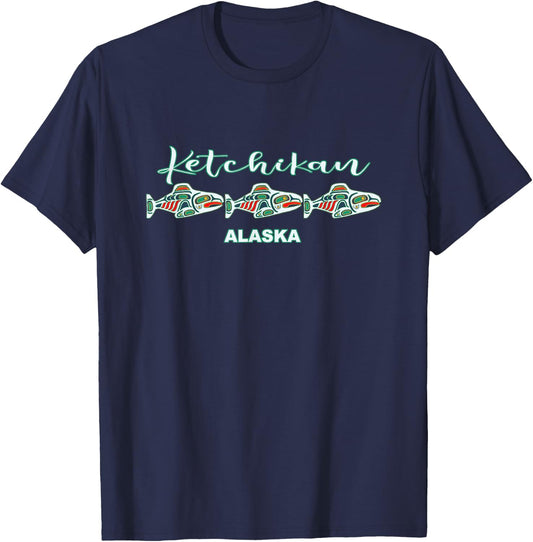 Ketchikan Alaska Native Art Salmon Fishing Capital Souvenir T-Shirt - T-Shirt | Navy