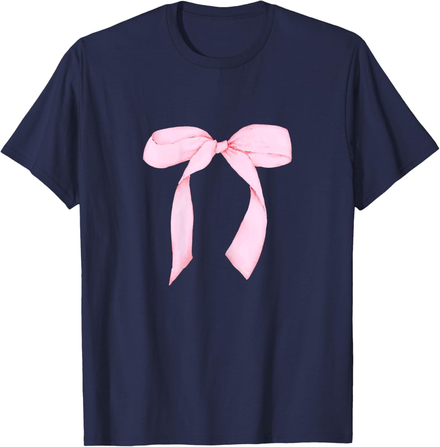 Women's Pink Bow Coquette Aesthetic Bow Print Bow Graphic T-Shirt - T-Shirt | Navy