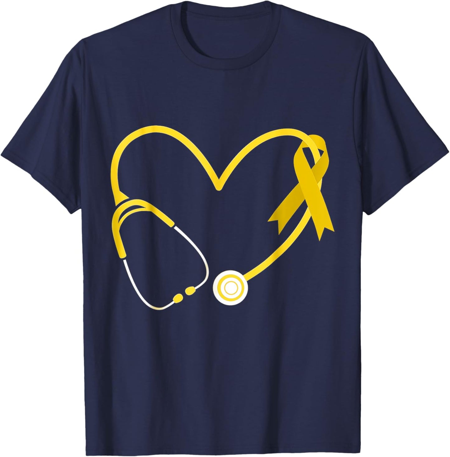 Doctor Nurse Heart Love Gold Childhood Cancer Awareness Gold T-Shirt - T-Shirt | Navy