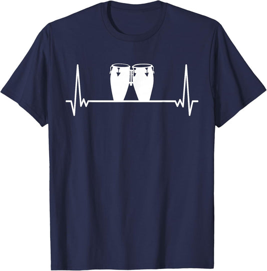 Bongo Heartbeat | Vintage Bongo | Latin Percussion T-Shirt - T-Shirt | Navy