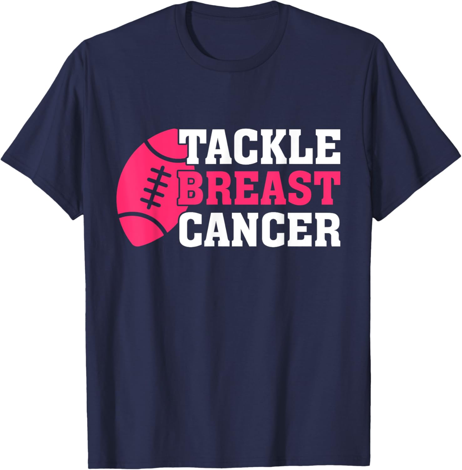 Tackle Breast Cancer Awareness Football Pink Ribbon Boys Kid T-Shirt - T-Shirt | Navy