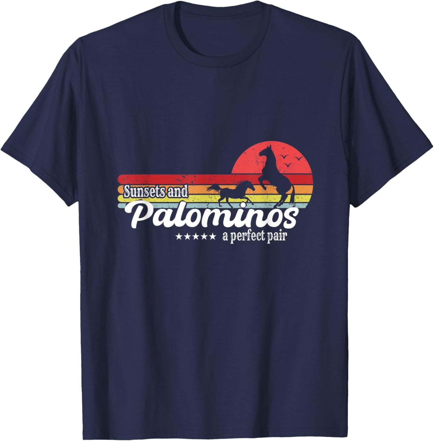 Vintage Sunset Horse Riding Palomino Breed Cowgirl T-Shirt - T-Shirt | Navy