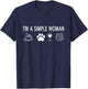 I'm A Simple Woman Sarcastic Humor Coffee Dogs Wine Books T-Shirt - T-Shirt | Navy