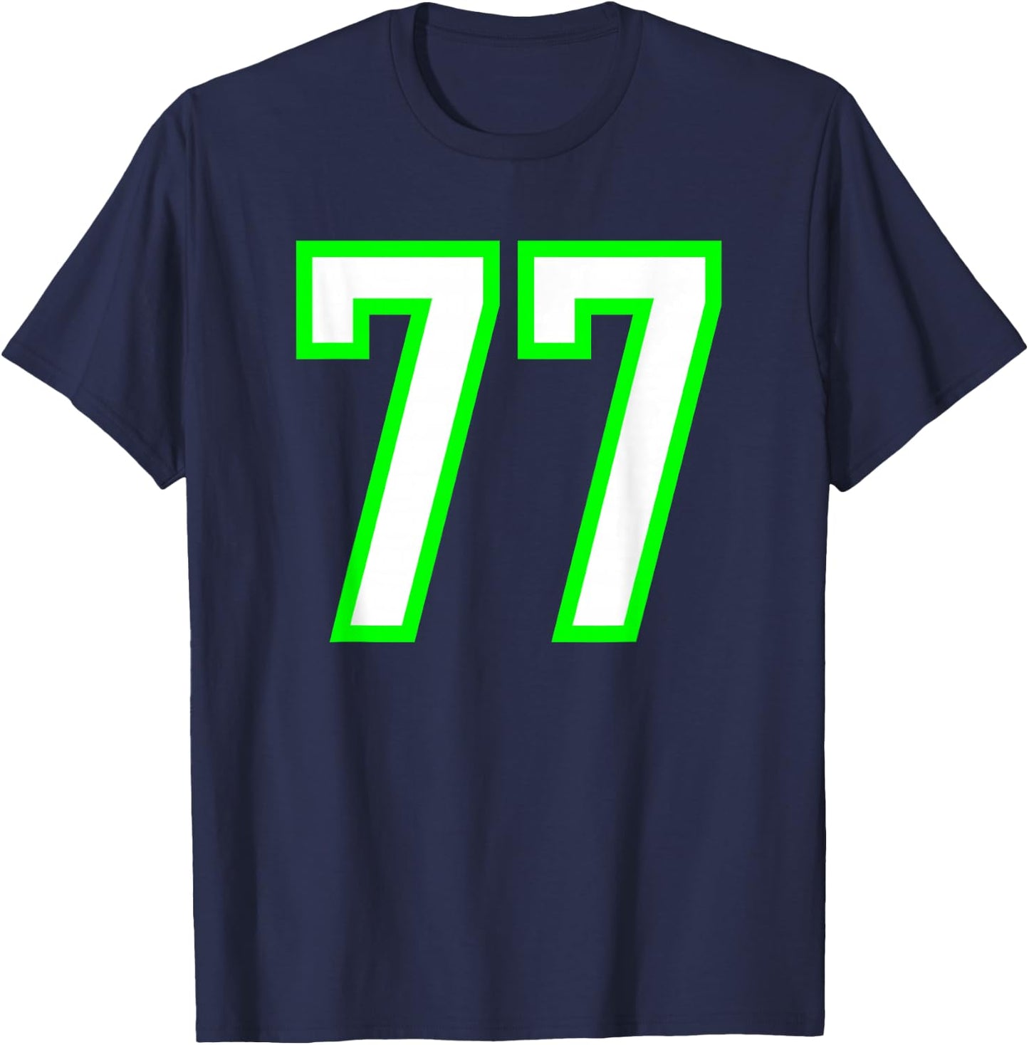 White Lime Sports Team Number #77 T-Shirt - T-Shirt | Navy