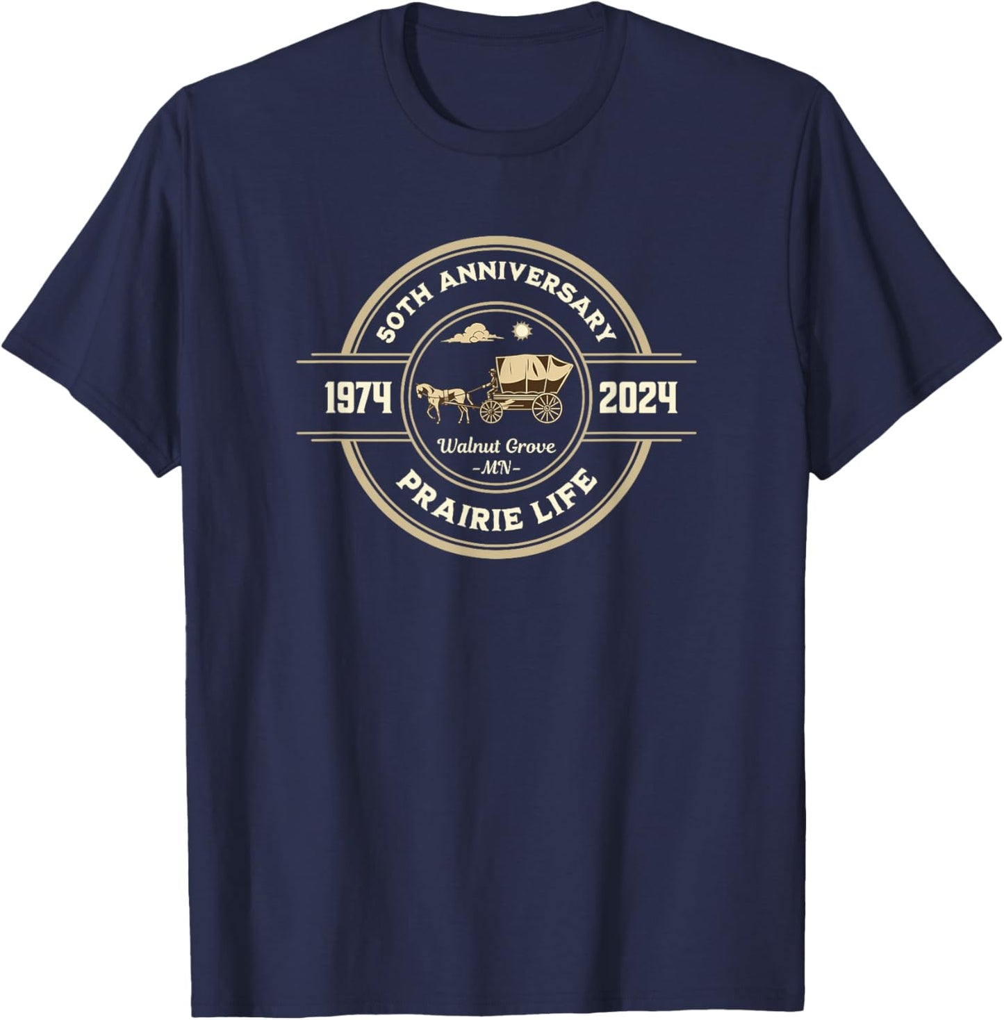 Vintage American Entertainment Apparel Prairie Life 50th Anniversary Celebration Walnut Grove MN , Small, Black T-Shirt - T-Shirt | Navy