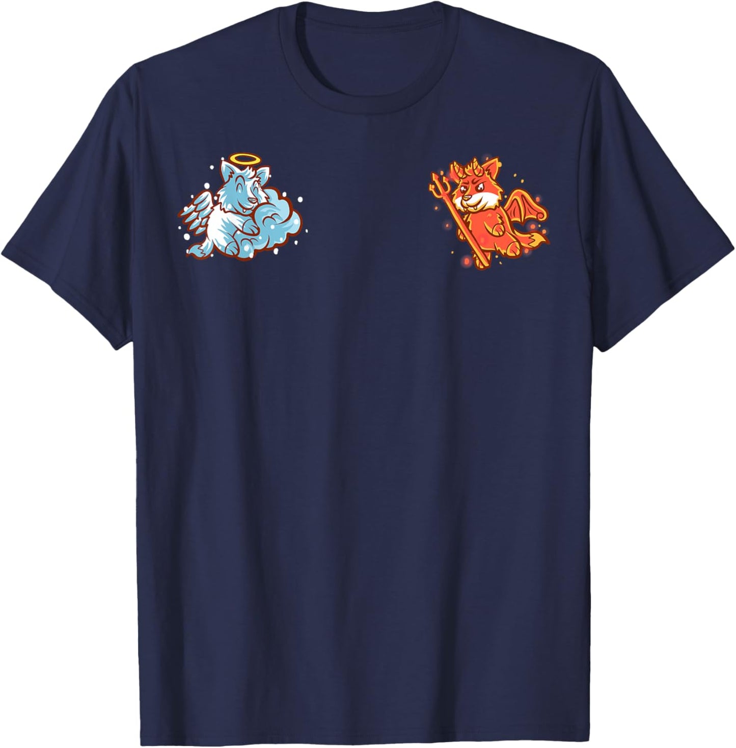 Fox Angel and Devil Nerd Geek Good Bad Foxes Funny Animal T-Shirt - T-Shirt | Navy