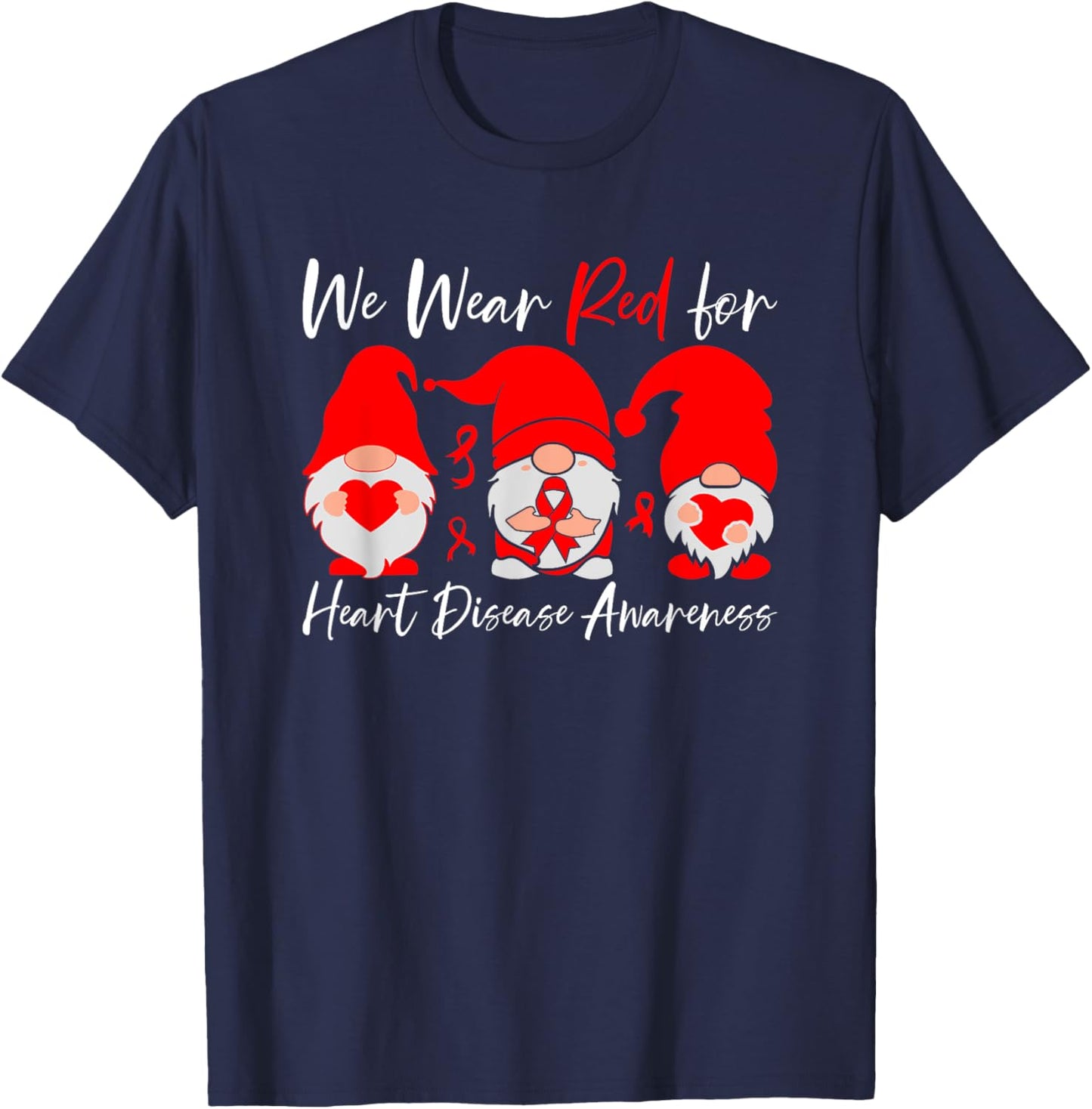 Heart Disease Awareness Gnome T-Shirt - T-Shirt | Navy