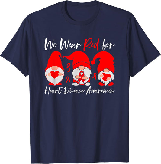 Heart Disease Awareness Gnome T-Shirt - T-Shirt | Navy