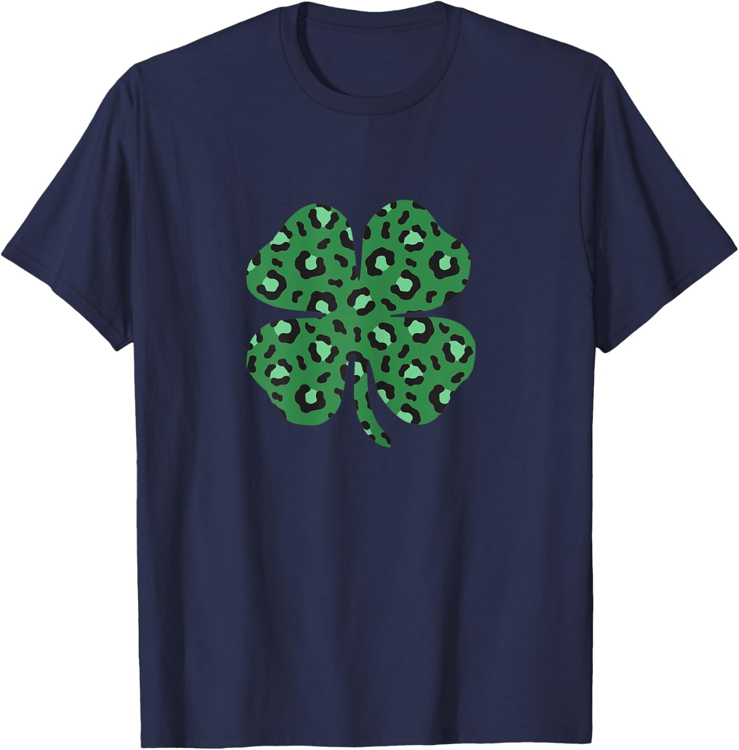 Leopard Print Clover Trendy St. Patrick's Day T-Shirt - T-Shirt | Navy