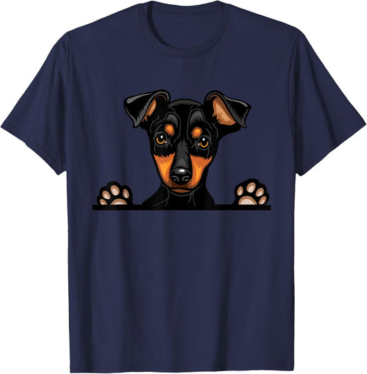 Miniature Pinscher Dog Breed Popping Up Fun Dog Owner Men Women Girls Kids T-Shirt - T-Shirt | Navy