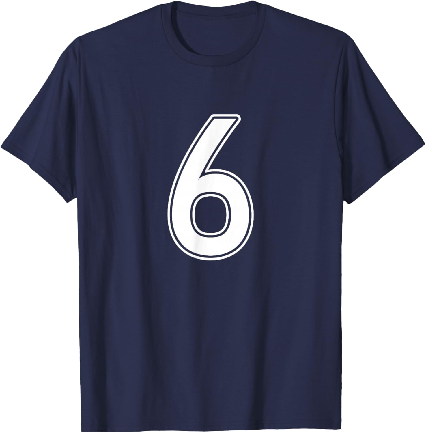 Number 6 White Sports Team T-Shirt - T-Shirt | Navy