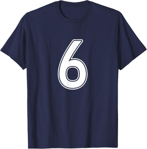 Number 6 White Sports Team T-Shirt - T-Shirt | Navy