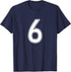 Number 6 White Sports Team T-Shirt - T-Shirt | Navy