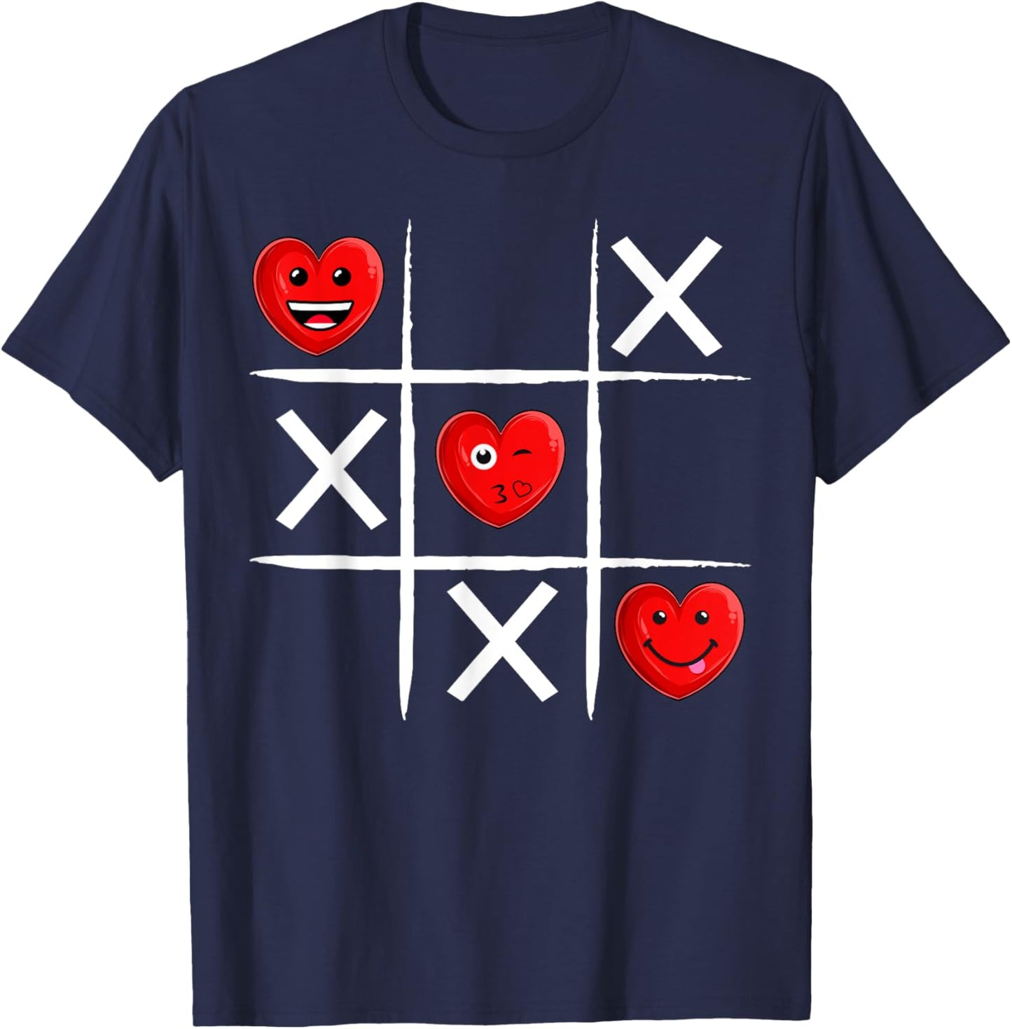 Tic Tac Toe Hearts Valentine's Day Funny Love Heart T-Shirt - T-Shirt | Navy