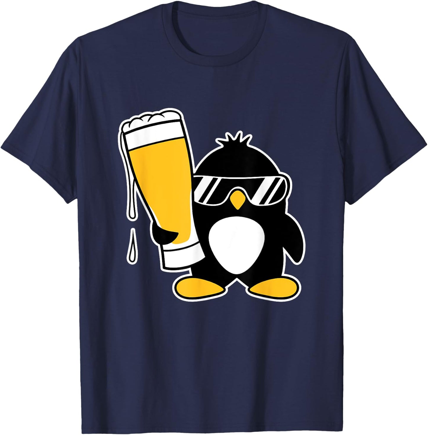 Funny Penguin With Cool Sunglasses Holding A Beer Alcohol T-Shirt - T-Shirt | Navy