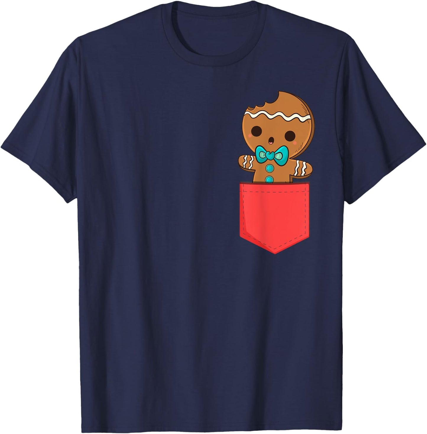 Cute Pocket Gingerbread Man Christmas In Pocket T-Shirt - T-Shirt | Navy
