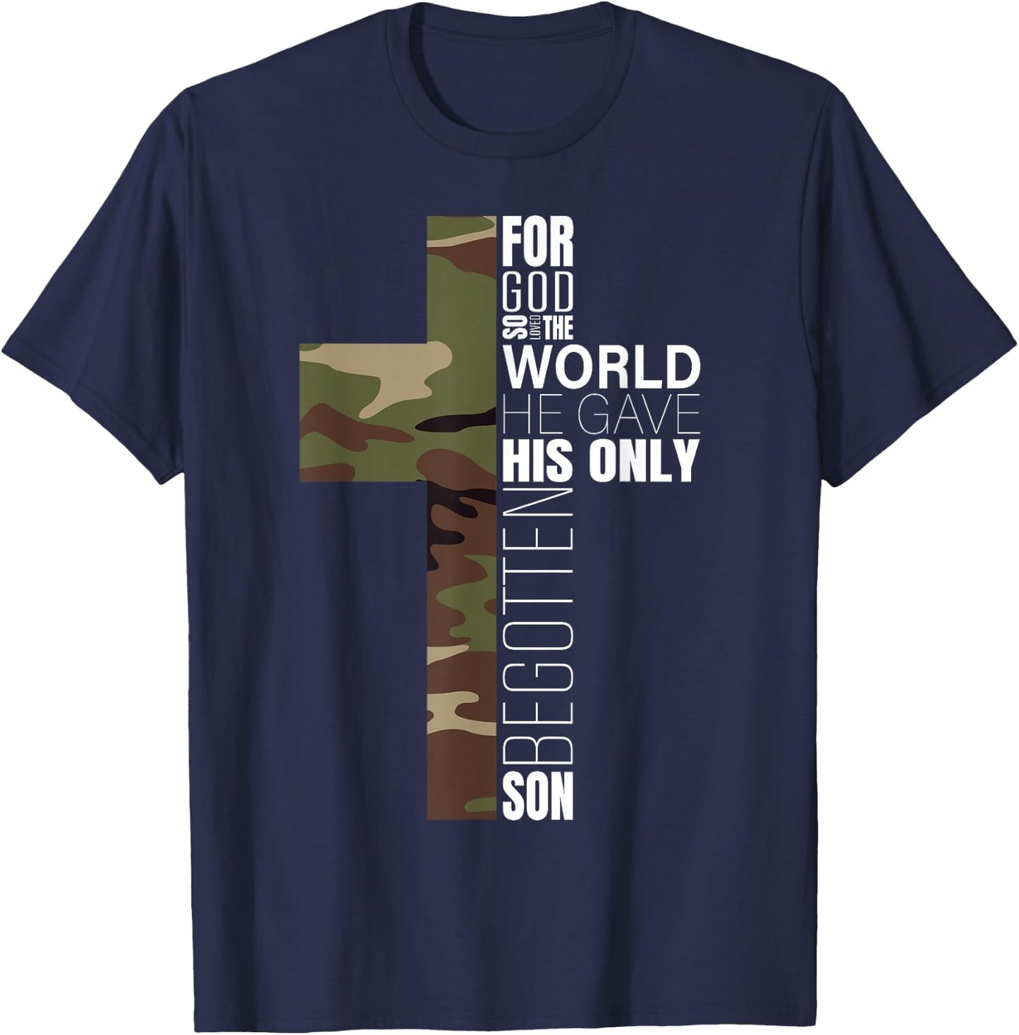 Green Camo Christian Cross Bible Verse Gifts Men John 3 16 Premium T-Shirt - T-Shirt | Navy