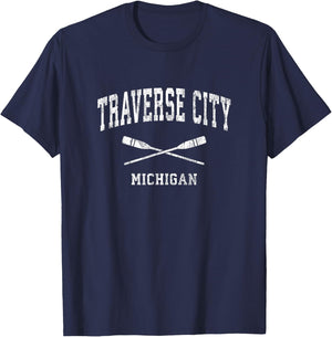 Traverse City Michigan Vintage Nautical Paddles Sports Oars T-Shirt - T-Shirt | Navy