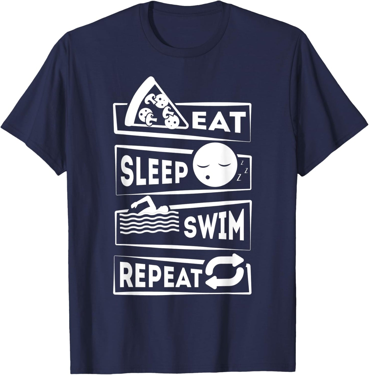 Eat Sleep Swim Repeat Swimming T-Shirt - T-Shirt | Navy
