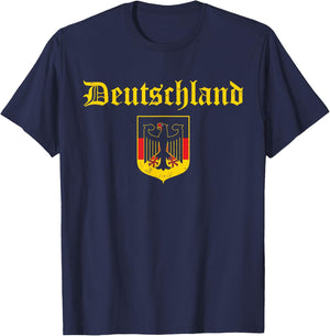 Deutschland Germany Flag Coat Of Arms Eagle Banner Vintage T-Shirt - T-Shirt | Navy