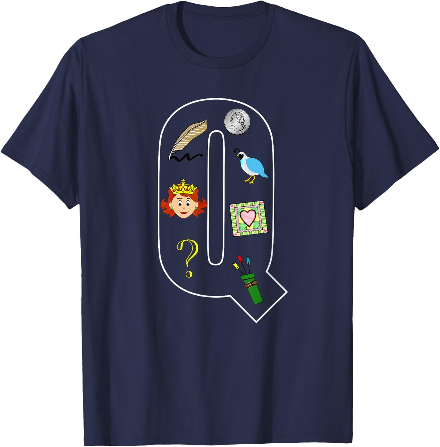 Alphabet Letter Q Phonics Objects That Start With Q Shirt T-Shirt - T-Shirt | Navy