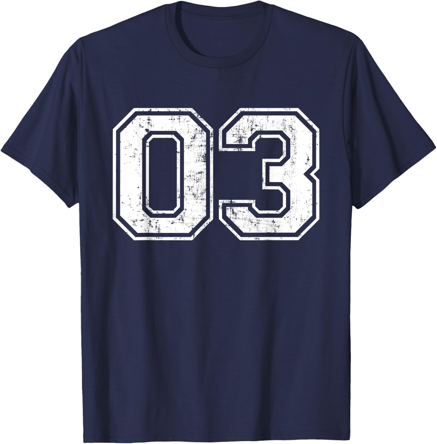 Number 03 Varsity Distressed Vintage Sports Team Practice T-Shirt - T-Shirt | Navy