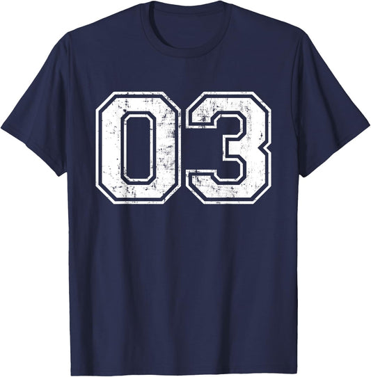 Number 03 Varsity Distressed Vintage Sports Team Practice T-Shirt - T-Shirt | Navy