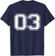 Number 03 Varsity Distressed Vintage Sports Team Practice T-Shirt - T-Shirt | Navy