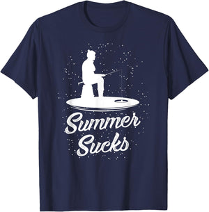 Summer Sucks Funny Ice Fishing Gift Men Women T-Shirt - T-Shirt | Navy