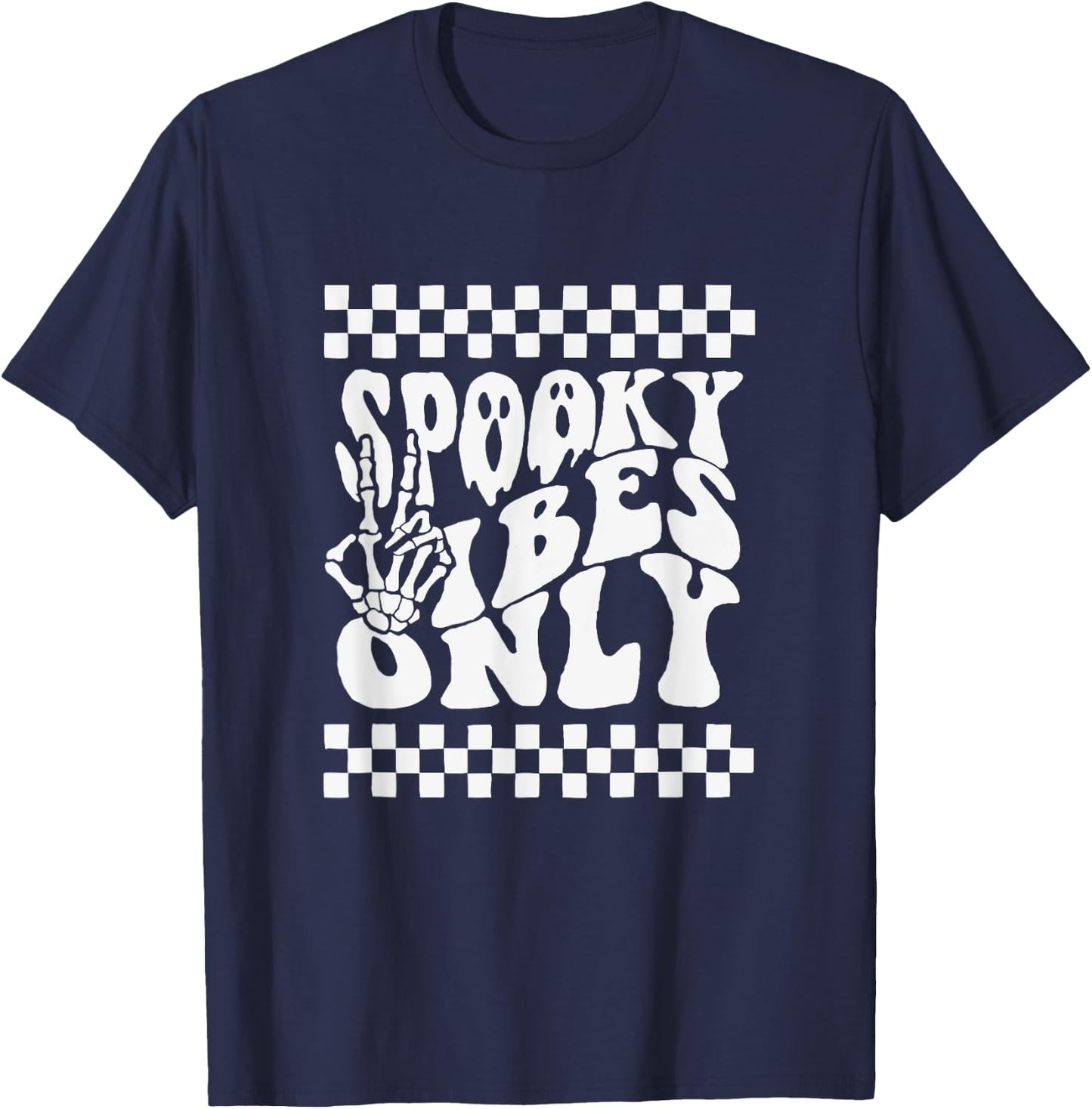 Spooky Vibes Only Halloween Retro Ghosts 80s Party T-Shirt - T-Shirt | Navy