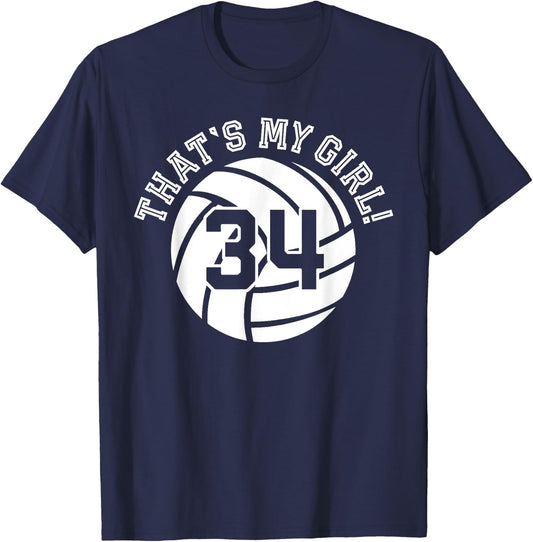 That's My Girl #34 Volleyball Player Mom Dad Kids School Fan T-Shirt - T-Shirt | Navy