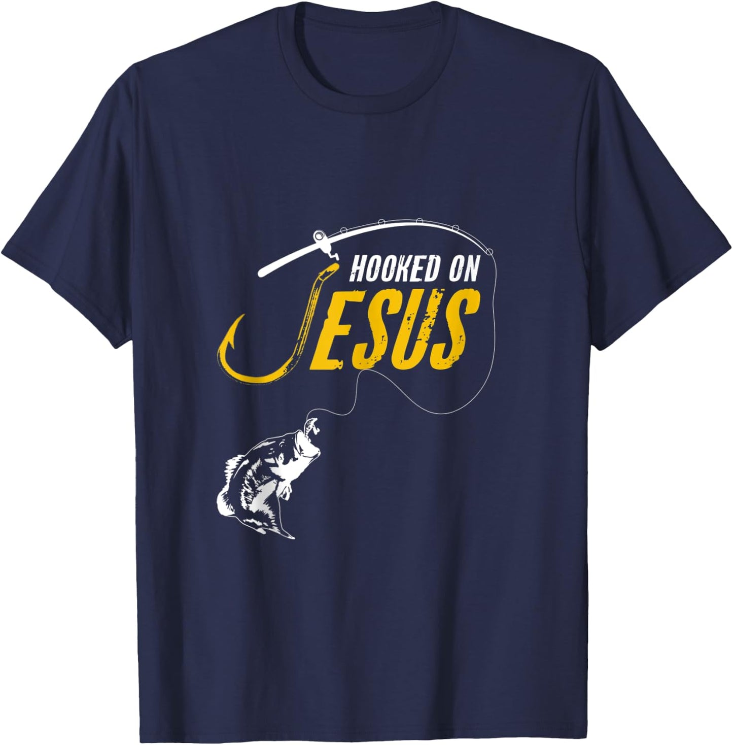 Hooked on Jesus Funny Christian Fishing T-Shirt - T-Shirt | Navy