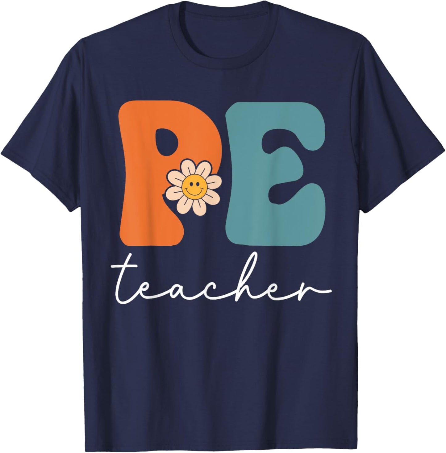 PE Teacher Team Retro Groovy Vintage First Day Of School Women Kids T-Shirt - T-Shirt | Navy