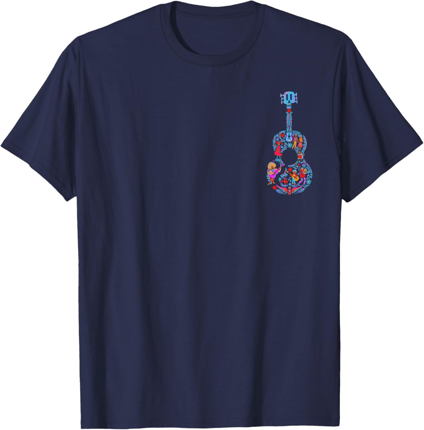 Disney Pixar Coco Joyful Day of The Dead Guitar Pocket Logo T-Shirt - T-Shirt | Navy