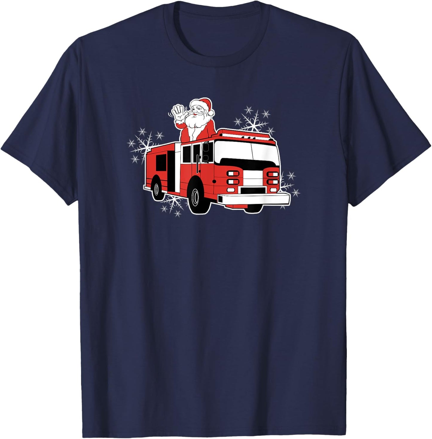 Santa Claus Fire Truck Firefighter Christmas T-Shirt - T-Shirt | Navy