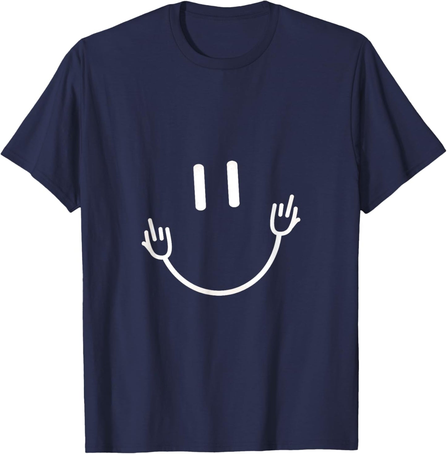 Funny Sarcastic Smile Face Middle Finger Graphic T-Shirt - T-Shirt | Navy