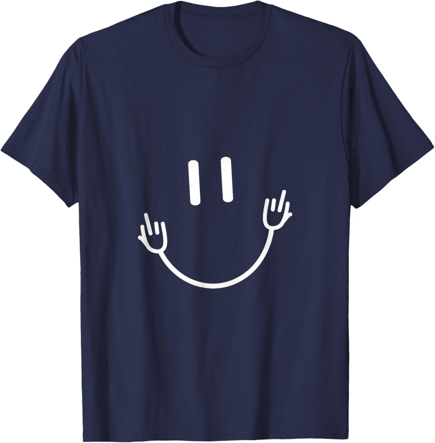 Funny Sarcastic Smile Face Middle Finger Graphic T-Shirt - T-Shirt | Navy