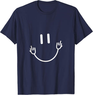 Funny Sarcastic Smile Face Middle Finger Graphic T-Shirt - T-Shirt | Navy