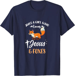 Just A Girl Who Loves Jesus And Foxes T-Shirt - T-Shirt | Navy