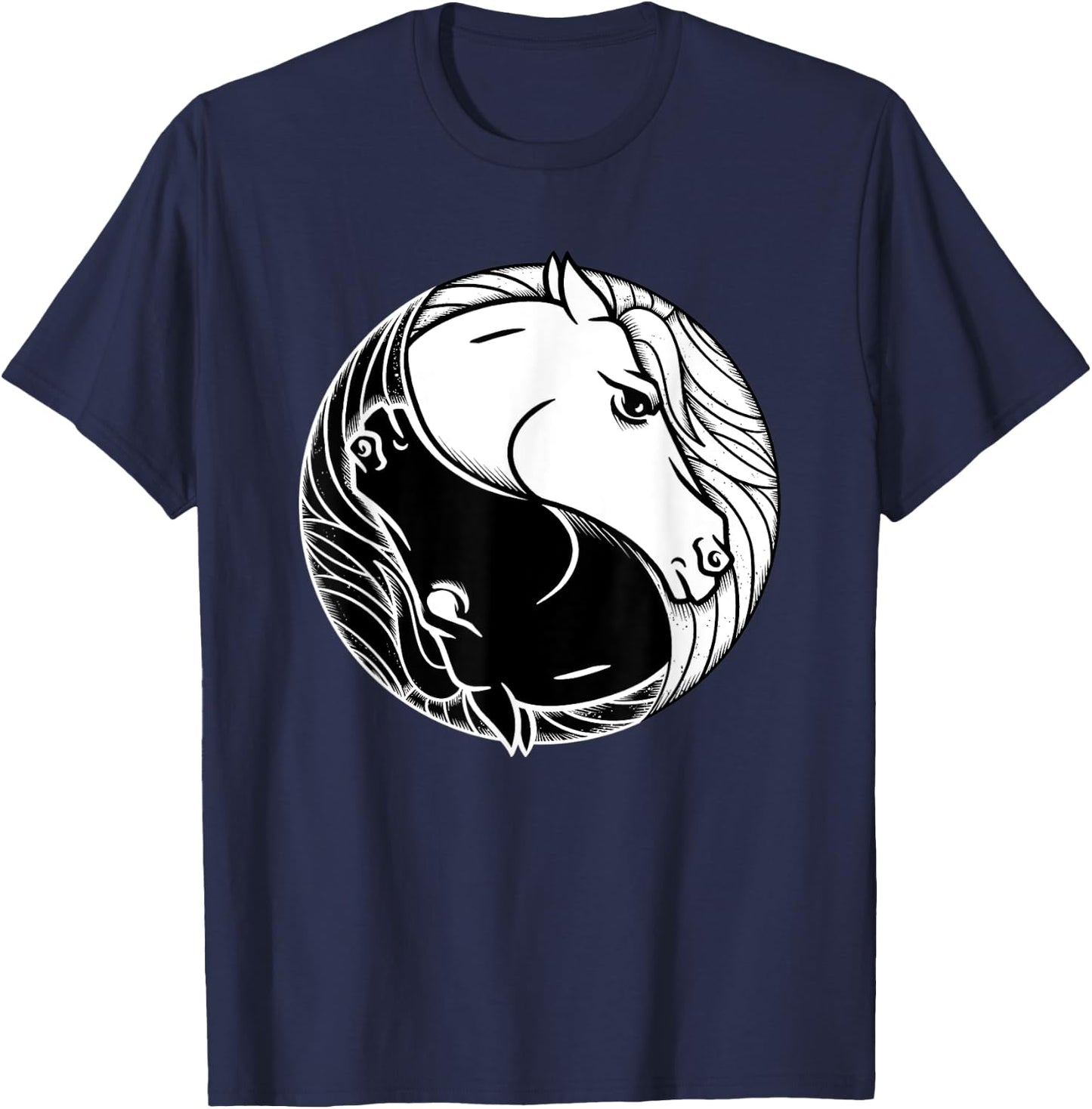 Horse Yin And Yang - Tai Chi Symbol Equine Animal T-Shirt - T-Shirt | Navy