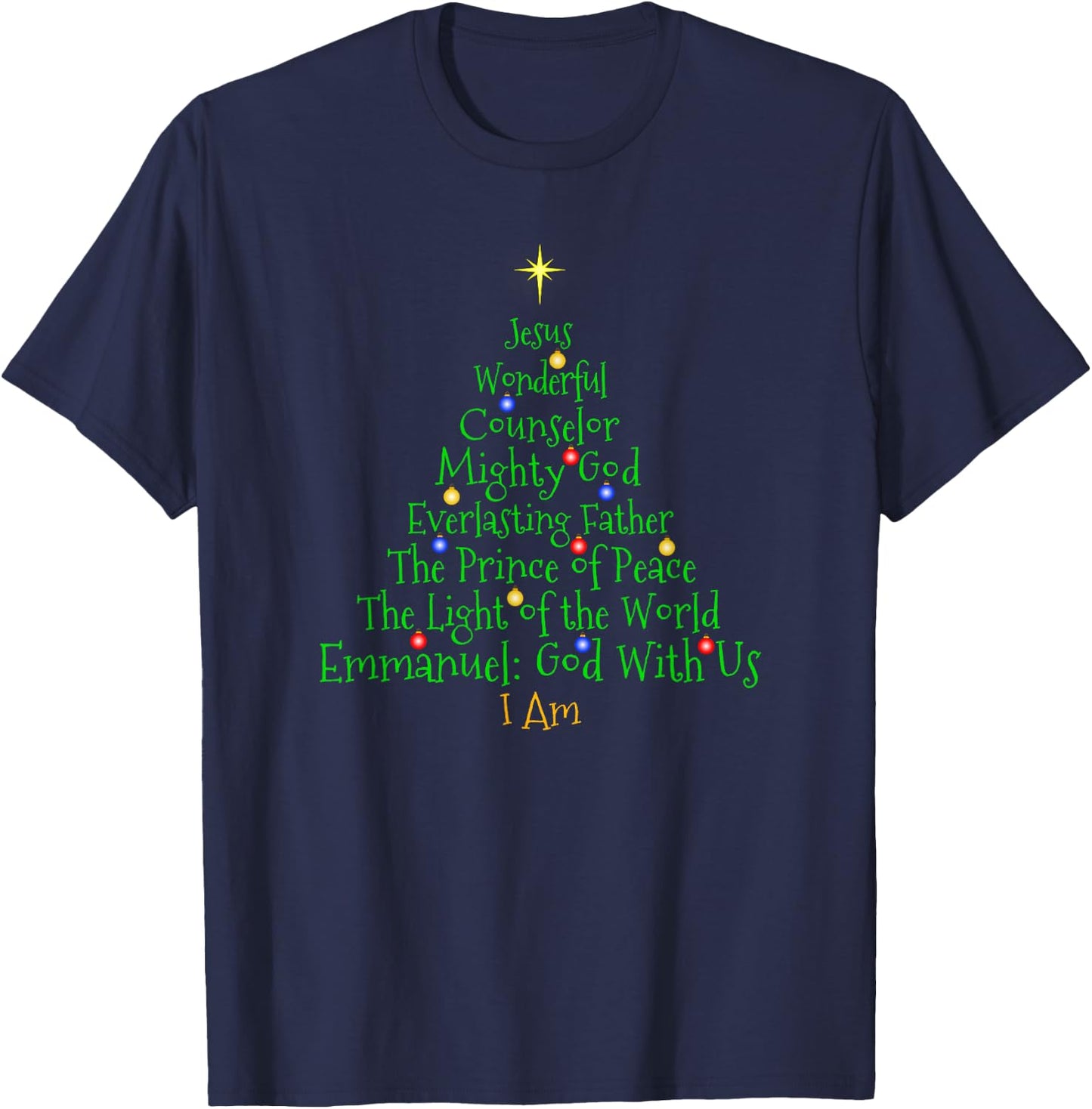 Christian Christmas Shirts Bible Names of Jesus Tree Shaped T-Shirt - T-Shirt | Navy