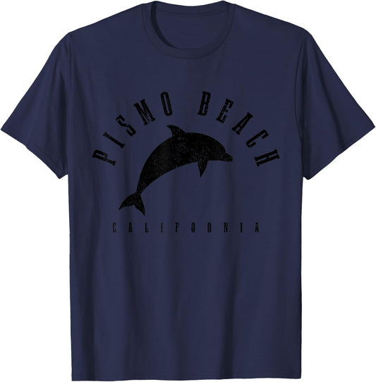 Pismo Beach California CA Vintage Dolphin Vacation Men Women Girls Kids T-Shirt - T-Shirt | Navy